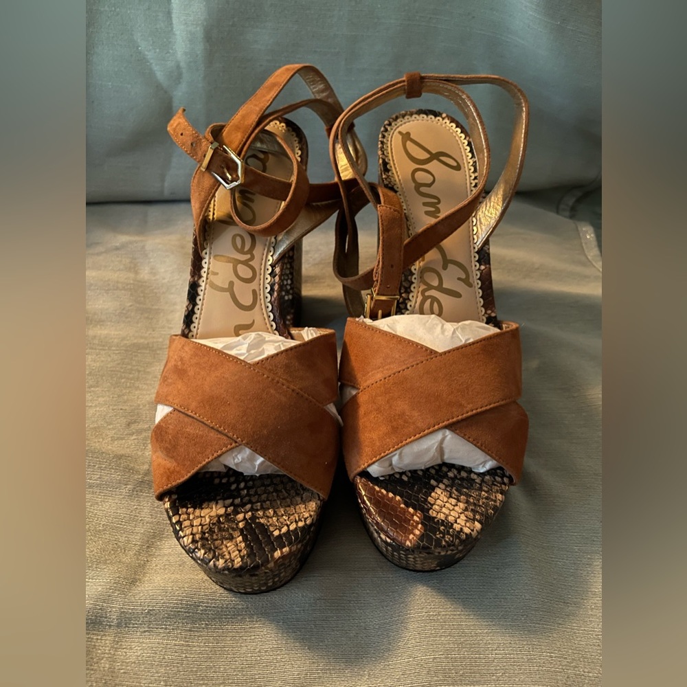 Brown suede platform shoes
